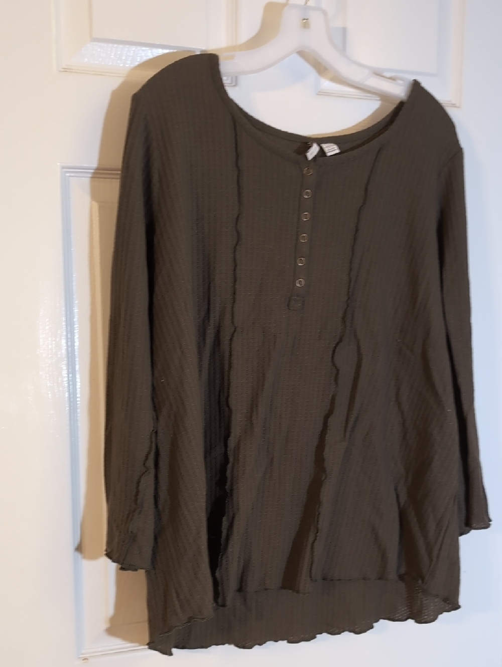 Cato Olive Green Waffle Henley Long Sleeve Top